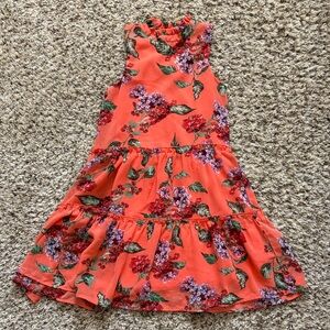 Floral Sleeveless Kids Dress - Orange and Green